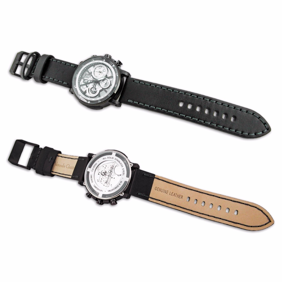 Alexandre Christie 6393MC Mens Chronograph Wrist Watch 46.5mm Case Leather Strap