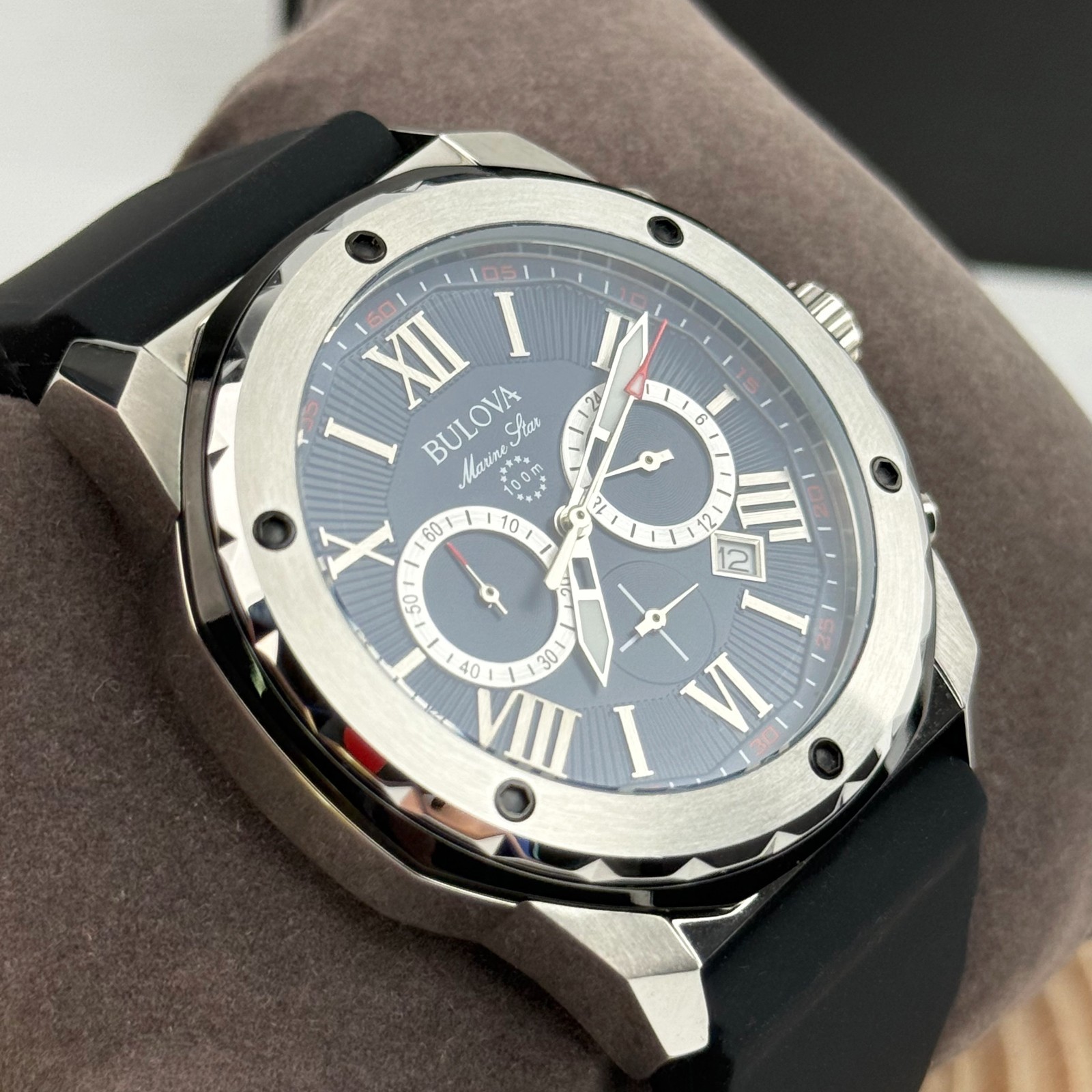 Bulova Marine Star 98B258 Blue Dial Black Rubber Strap Men’s Watch Quartz Watch