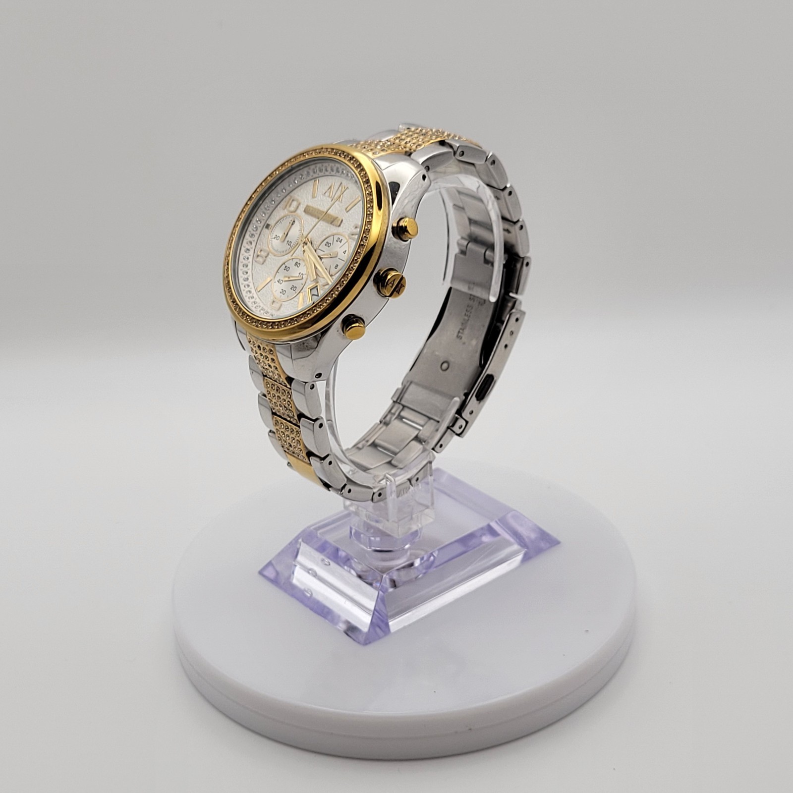 AX Two-Tone Stainless Steel Bracelet Quartz Chronograph Silver Dial 44mm 30m