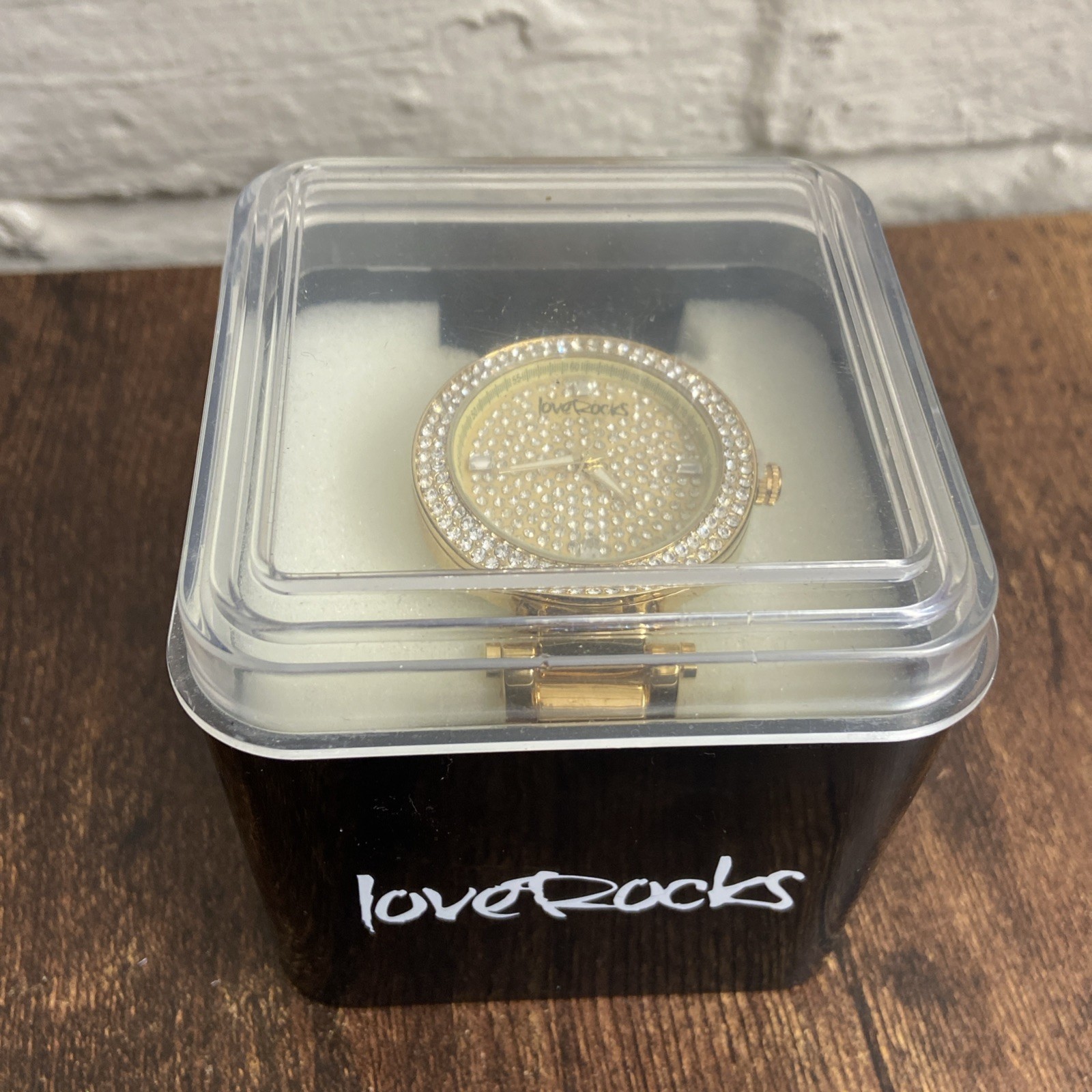 Love Rocks Gold Coloured Crystal Detailed Face Watch New Boxed