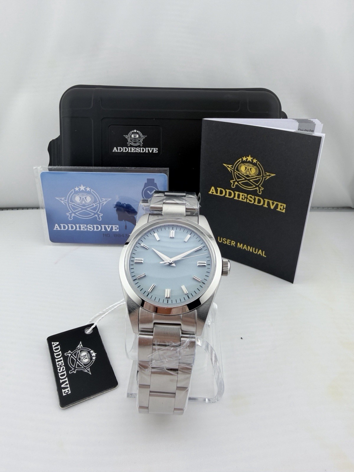 Addiesdive AD2030 Blue Textured Dial VH31 Sweep Quartz 36mm Full Kit Unworn