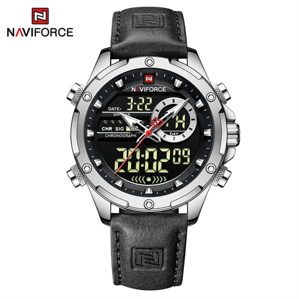NAVIFORCE Men Digital Watch Chronograph Quartz Wristwatch LED Alarm Sport Watch