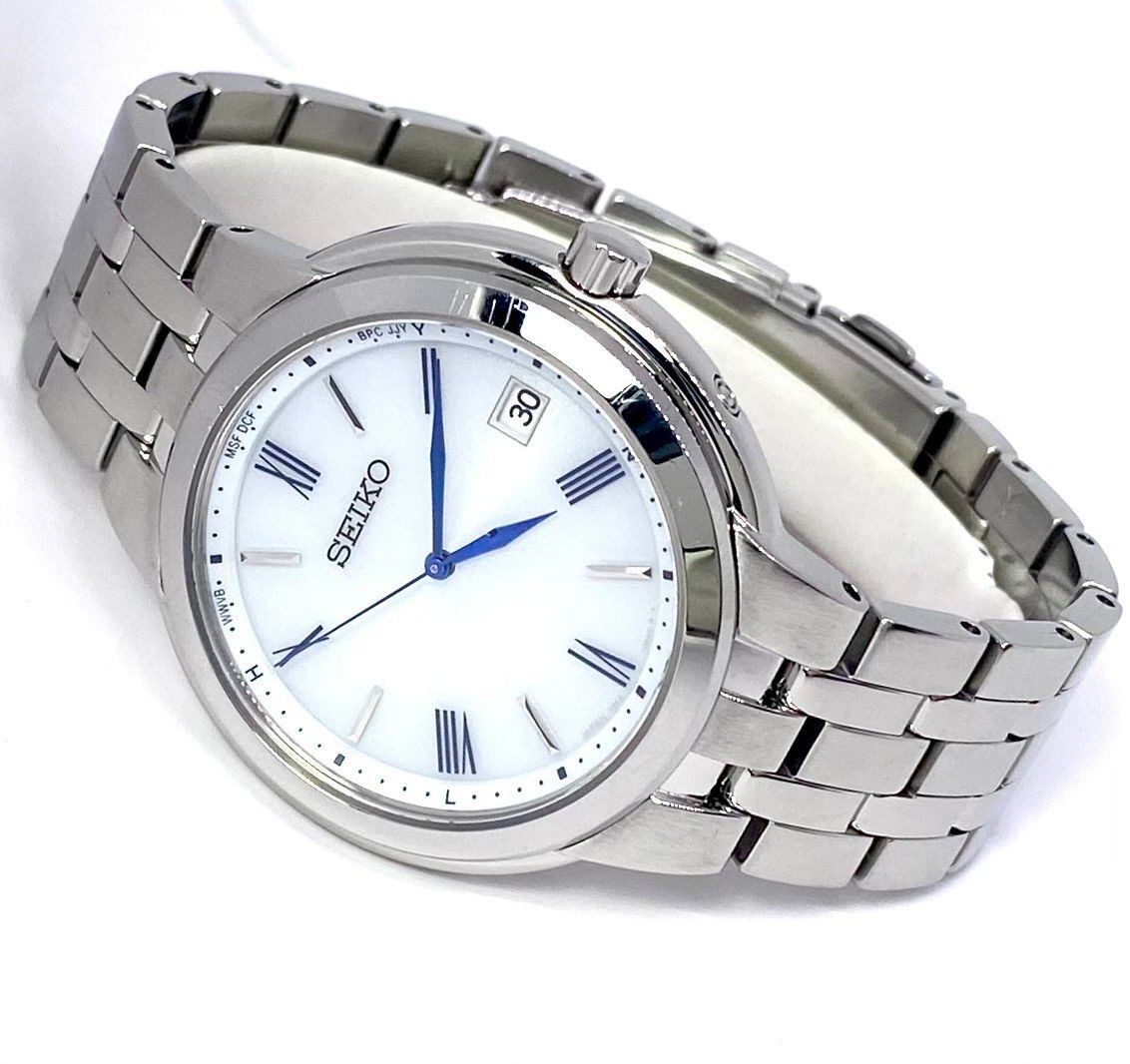 SEIKO Radio Solar Men s Wristwatch JIS Class 1 Magnetic Resistance White Dial Bl