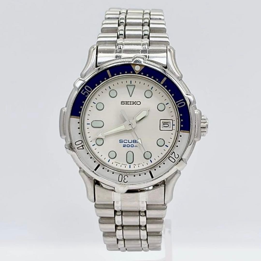 SEIKO 5H25-6050SCUBA Diver’s Watch Silver Blue Used Japan