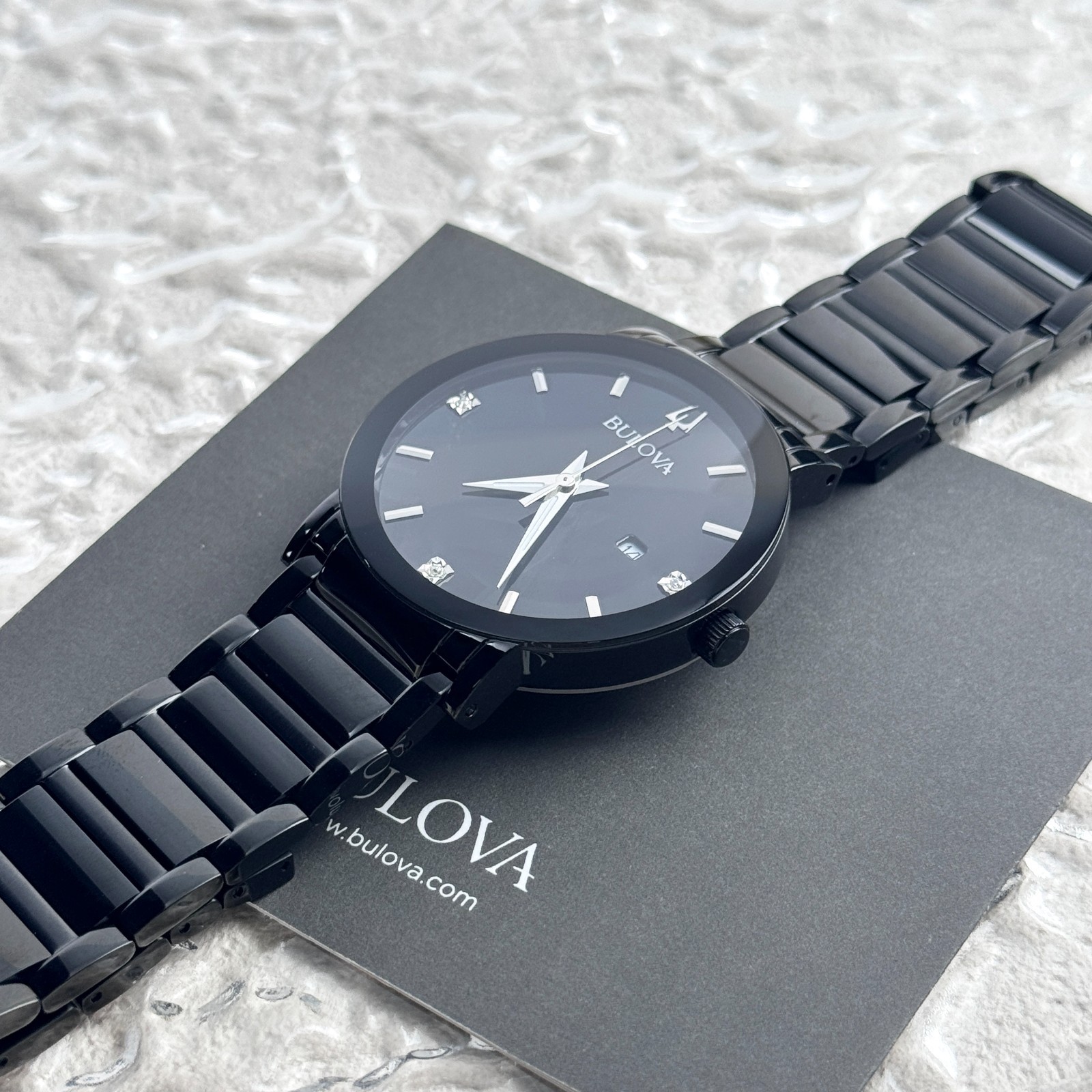 Bulova Men’s Modern Futuro Diamond Black Stainless Steel Quartz Watch 98D144
