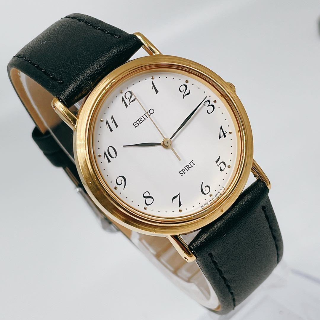 Seiko Spirit 5E21-6C00 Black Vintage Quartz Watch Japan 071120