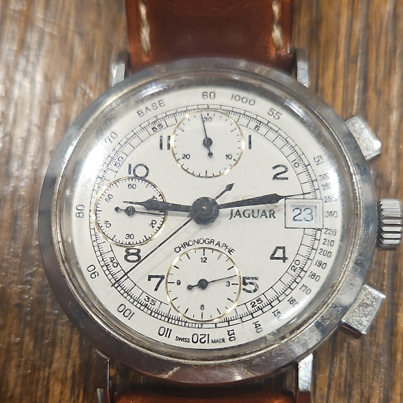 Jaguar Retro Collection Automatic Chronograph Date White Dial Brown Leather