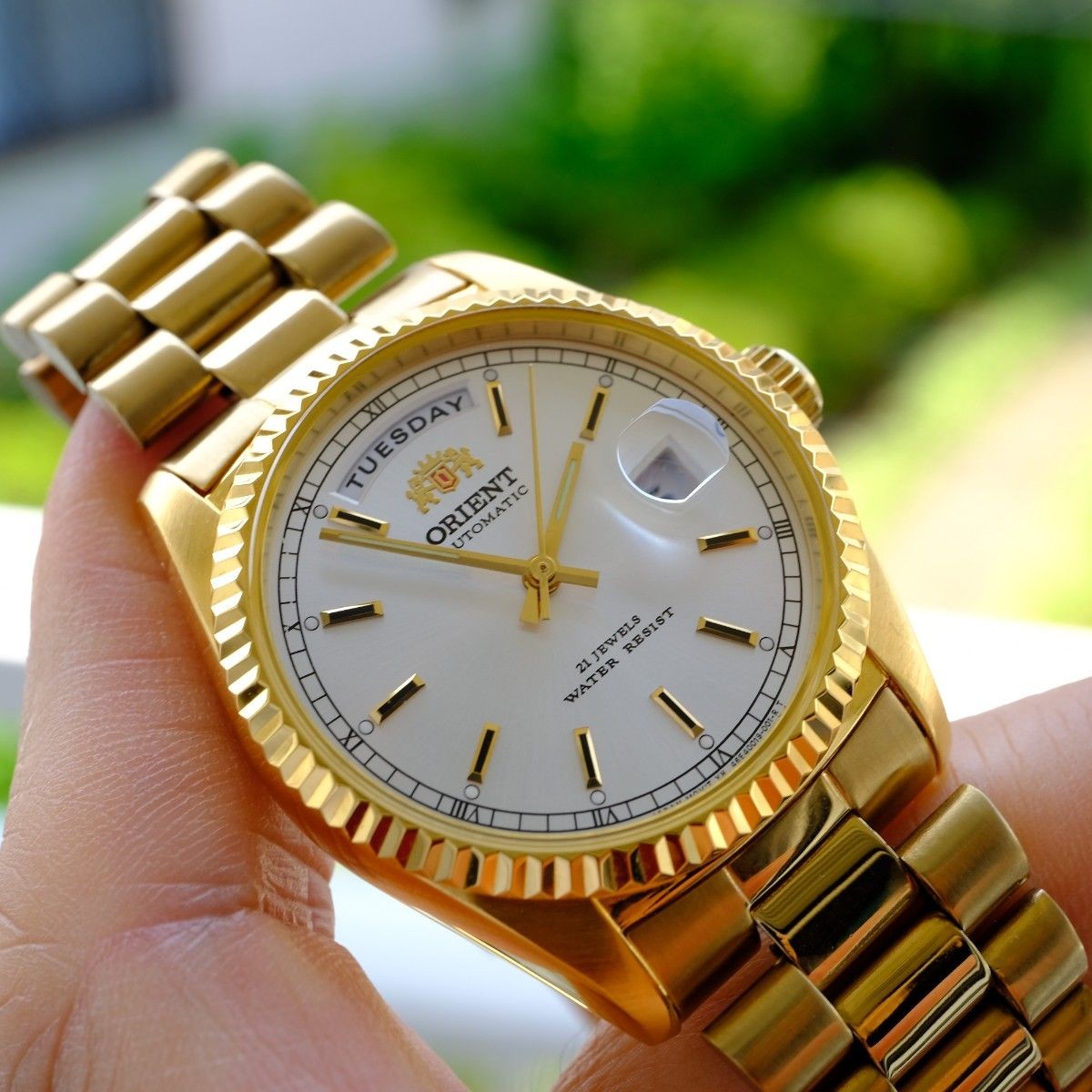 Orient President Day Date FEV03002WY Silver Dial Men`s Watch with Box