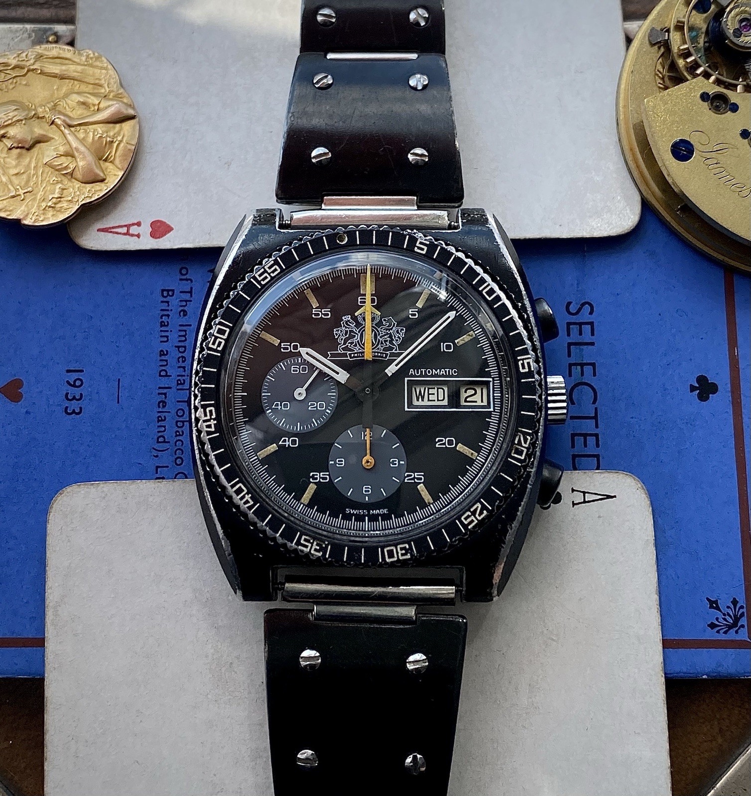 1974 Lemania Chronograph 5012 Philip Morris McLaren F1 team watch Aluminium PVD