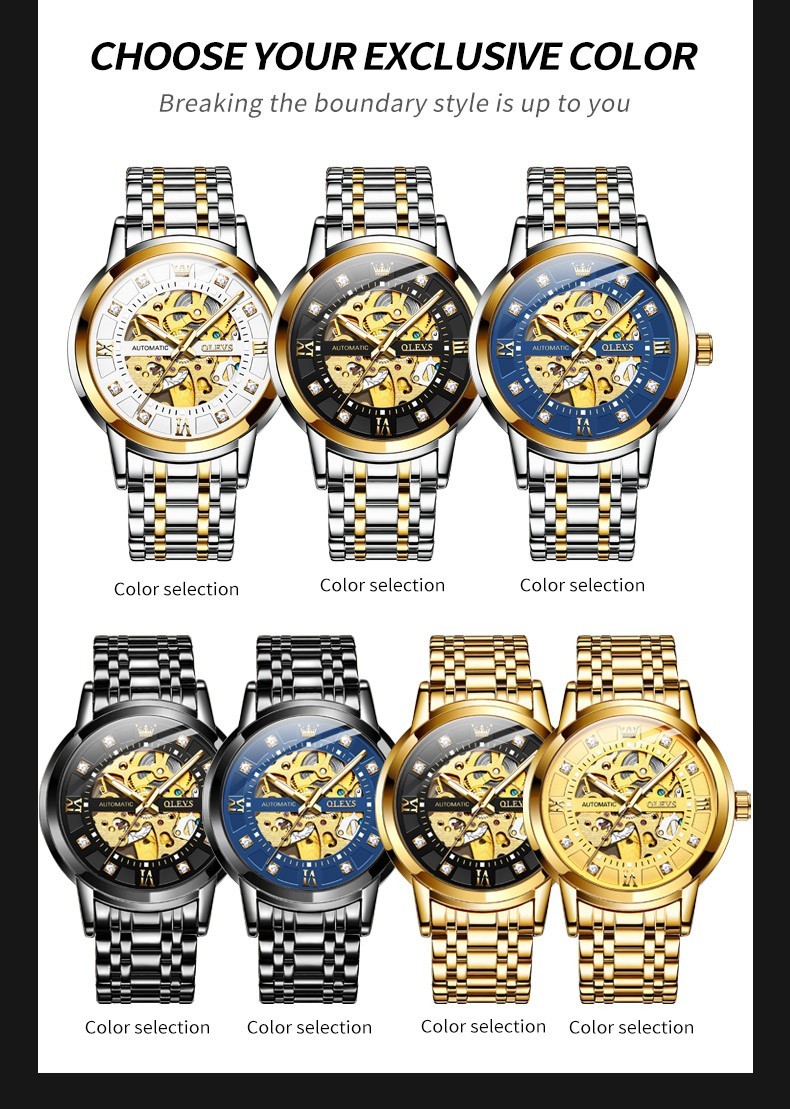 OLEVS 9901 Fashion Multi-functiom Accurate Transparent Vintage Mechanical Watch