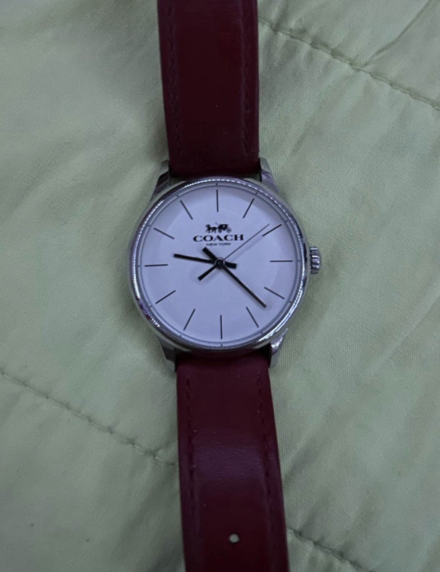 Coach Quartz 36mm Silver Stainless Steel Watch White Dial Brown Leather 3ATM