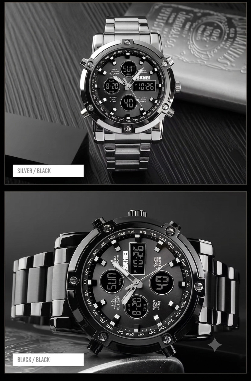 SKMEI Men Quartz Watch LED Digital Steel Wristwatch Casual Business Male Watches