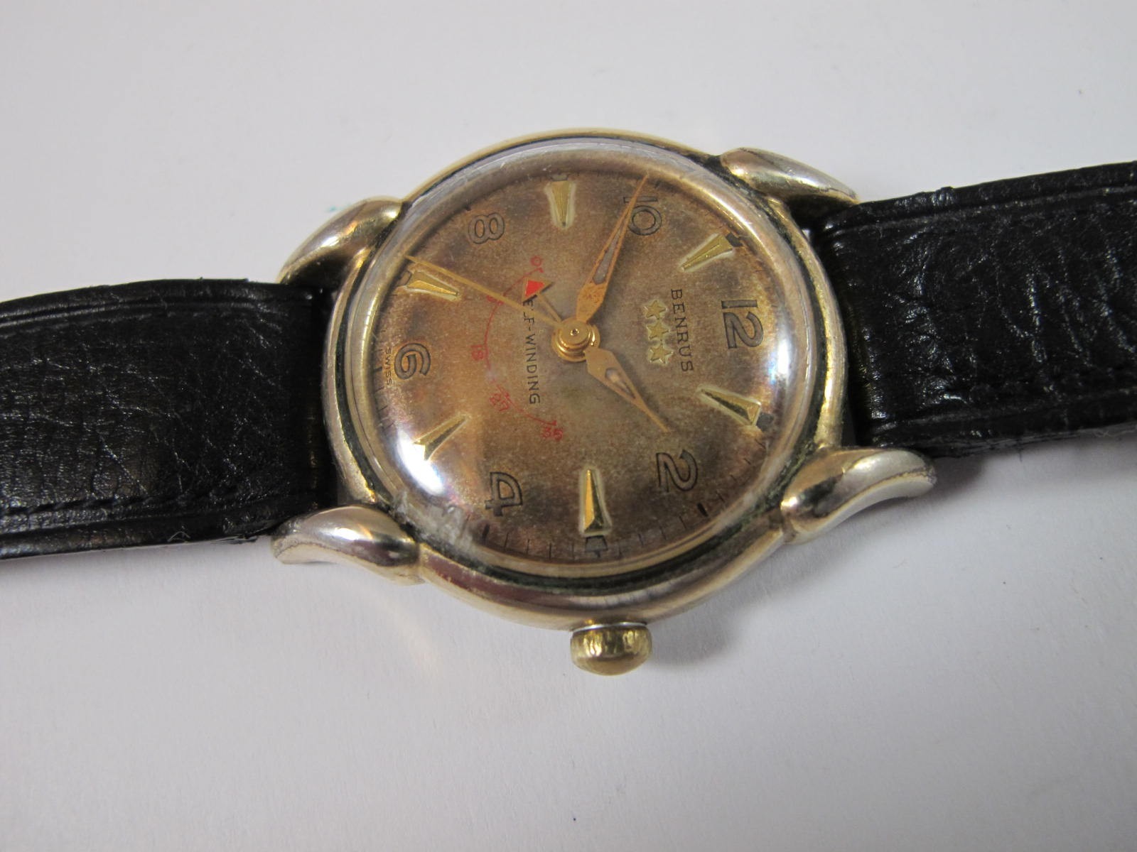 BENRUS MENS VINTAGE GOLD PLATED WATERPROOF SELF WINDING WITH WIND INDICATOR
