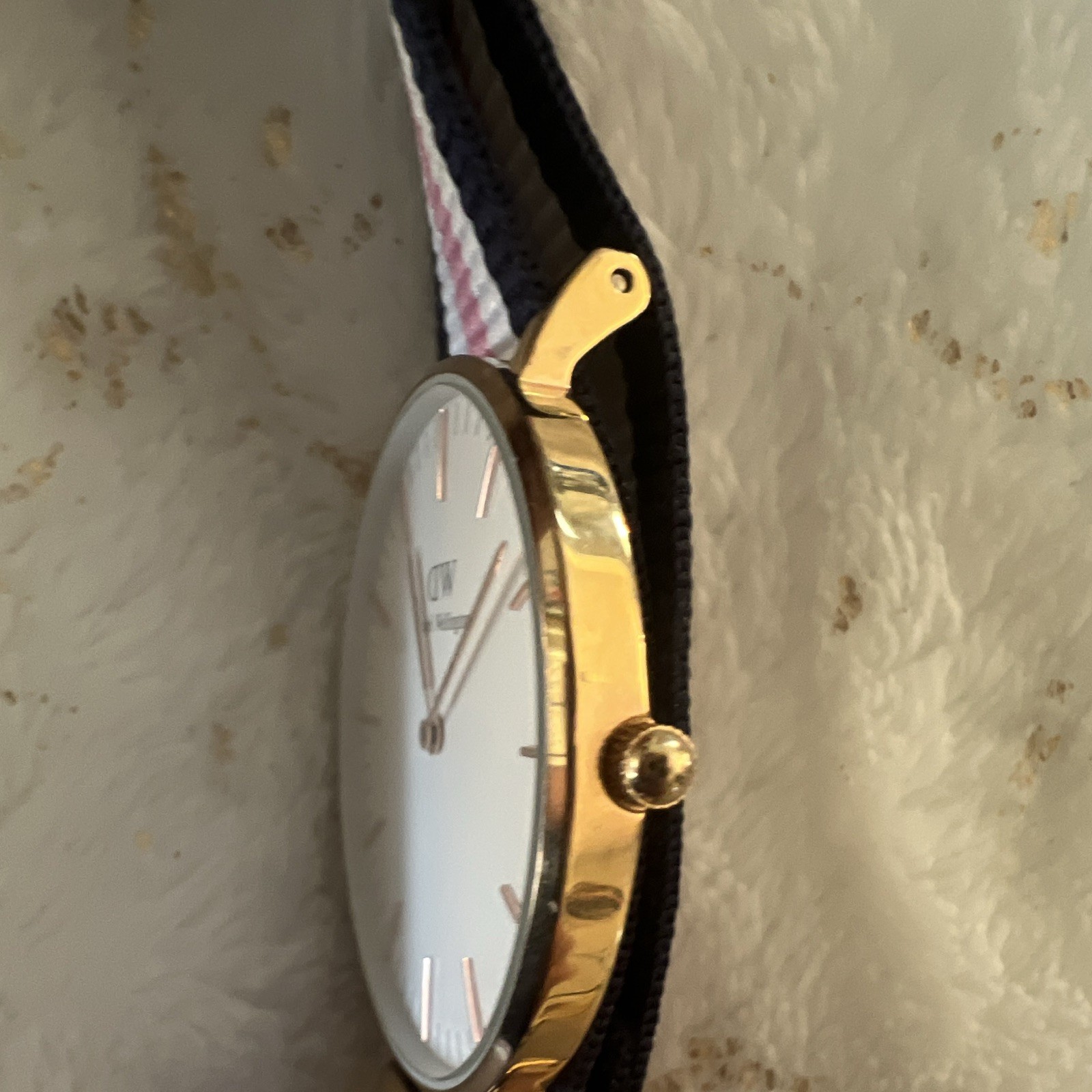 Daniel Wellington 40mm Quartz White Dial Gold SS Nylon Strap Blue/White/Pink