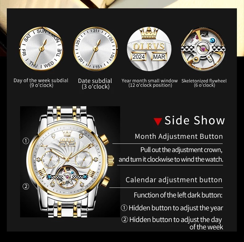 Automatic Mechanical Watch Waterproof Luxury Dial Strap Men Men’s
