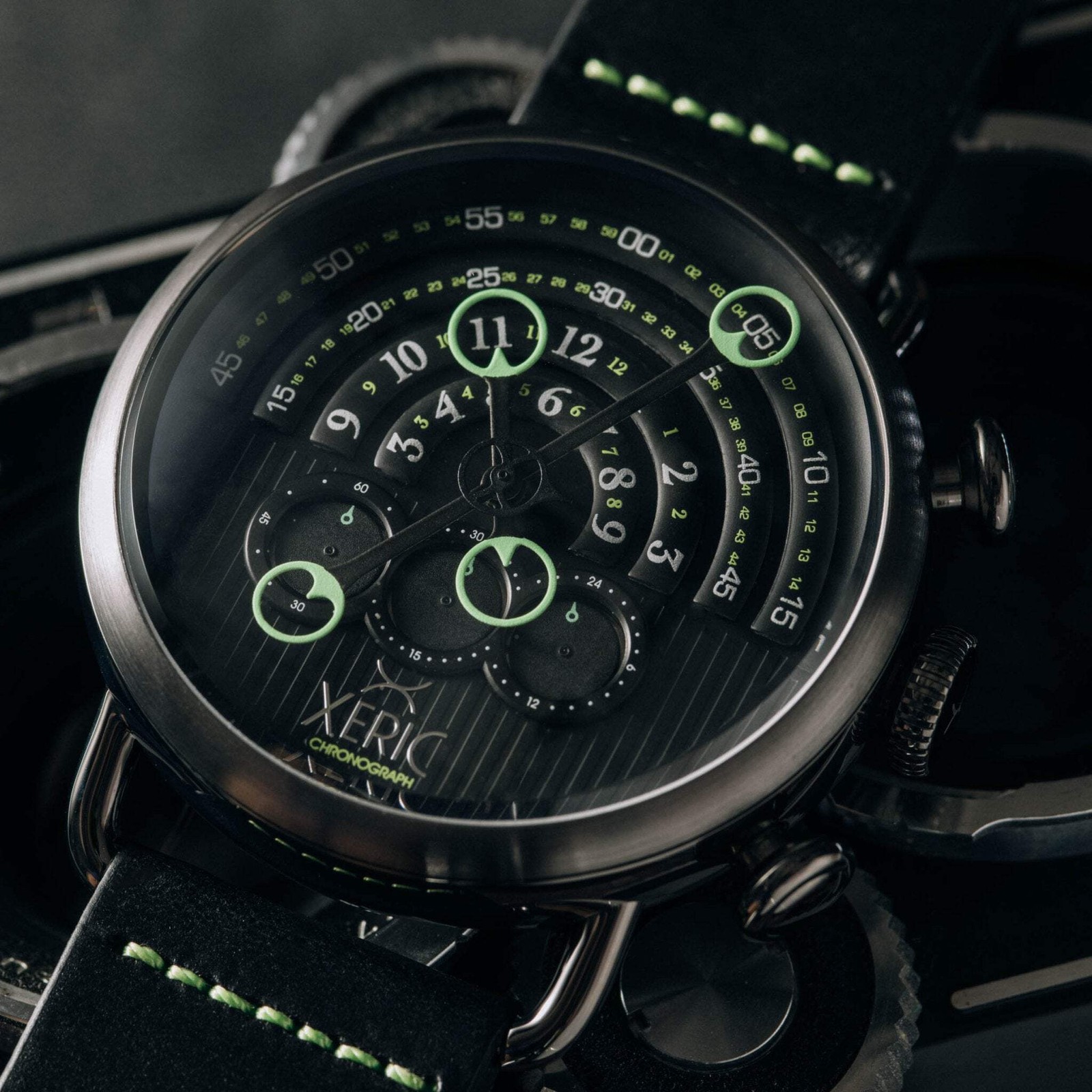 Xeric Halograph Chrono Sapphire Gunmetal Lime Watch – Brand New