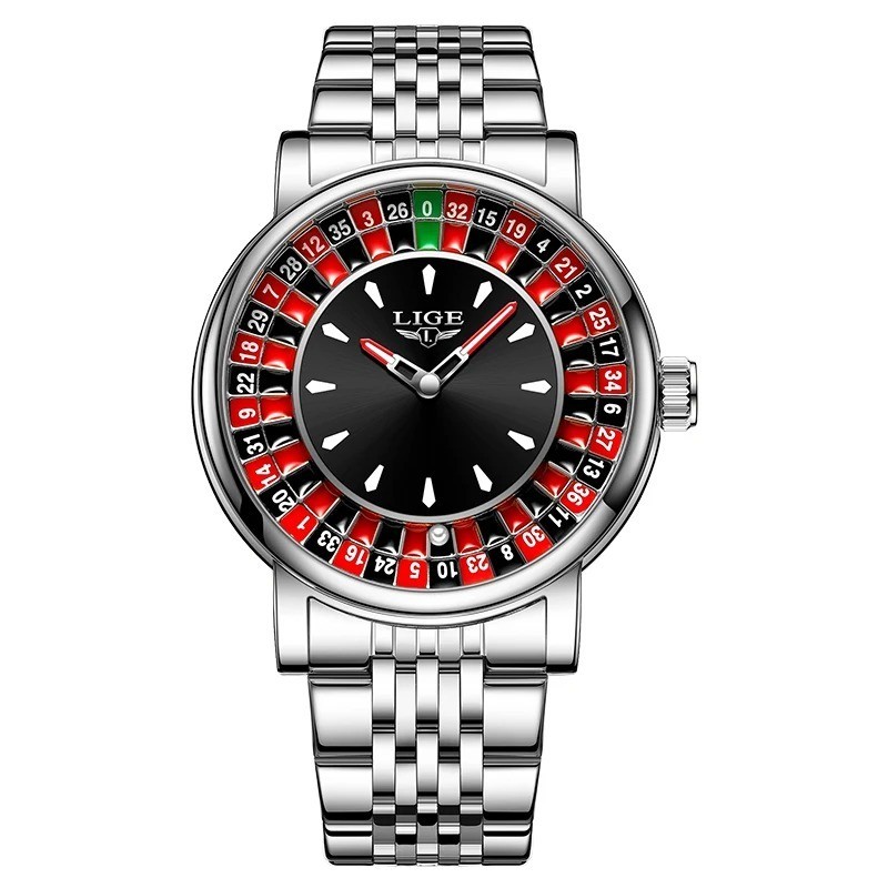 LIGE Fashion Men Watch Rotating Dial Las Vegas Roulette Desktop Theme Watch Men