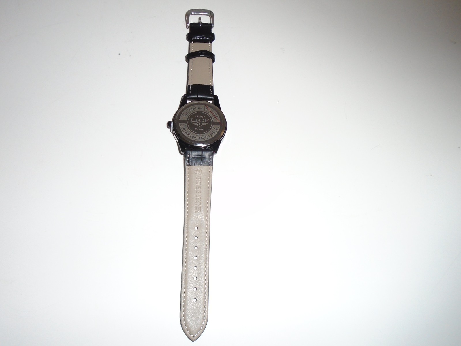 Lige All Black Leather Band Watch # 1853 New In Box