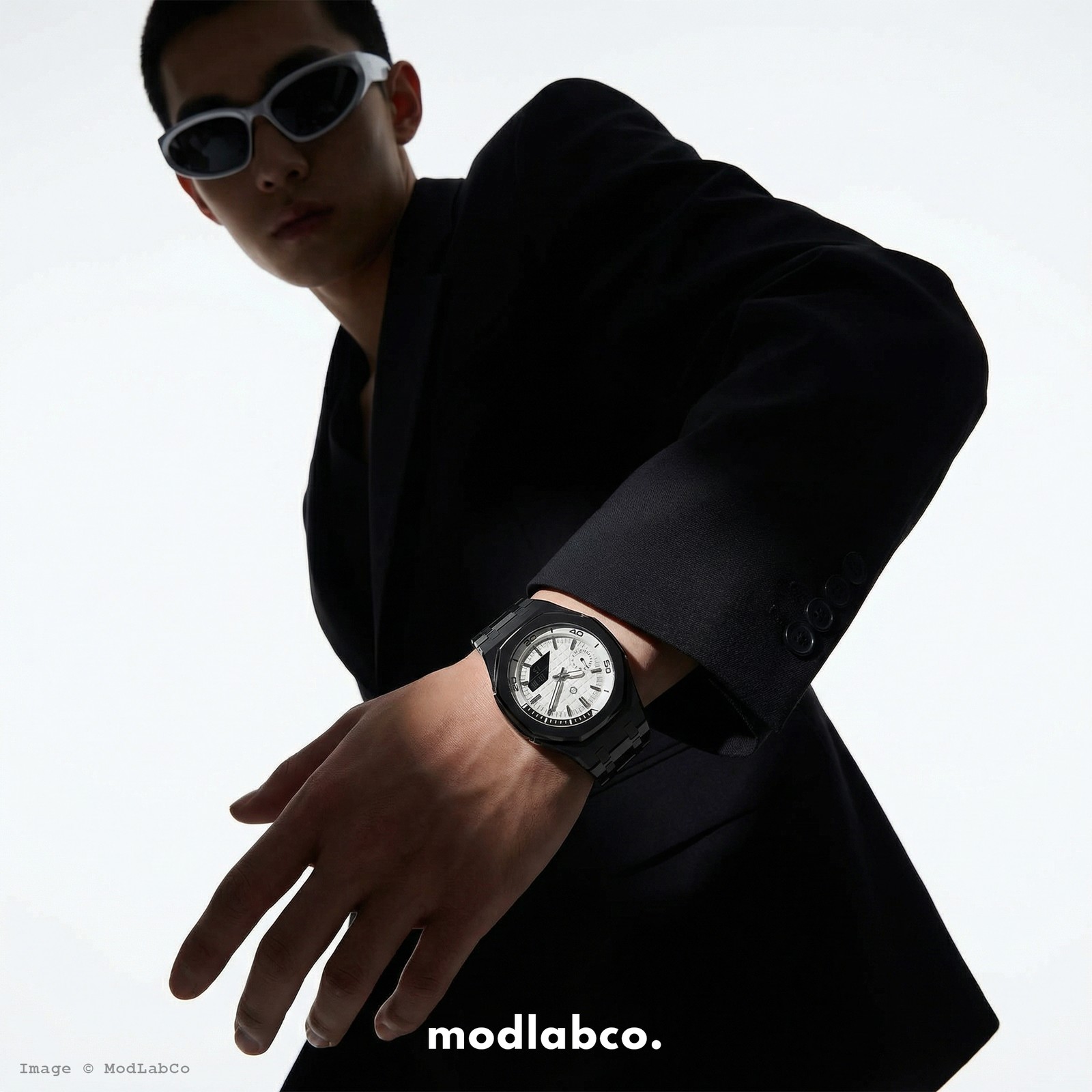 MLC-347 modlab company BESPOKE Octagonal White Dial Black Metal 42mm Watch