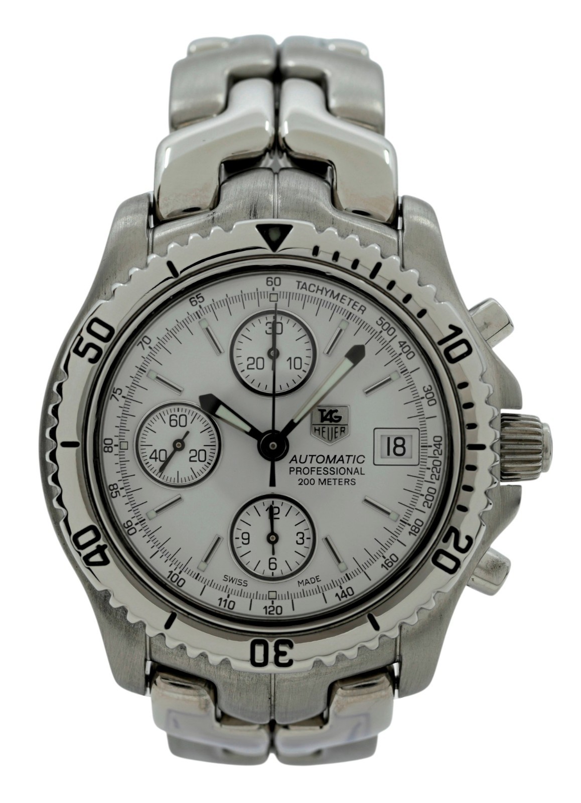 Tag Heuer 42mm Men’s Link Automatic Chronograph White Dial Watch! Ref: CT2112!
