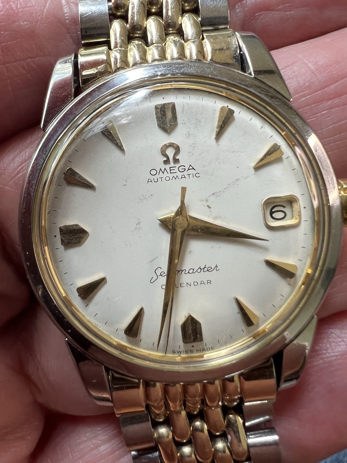 Vtg Omega Seamaster Calendar Watch, Auto Beads of Rice & Arrow Markers, Ref 2849