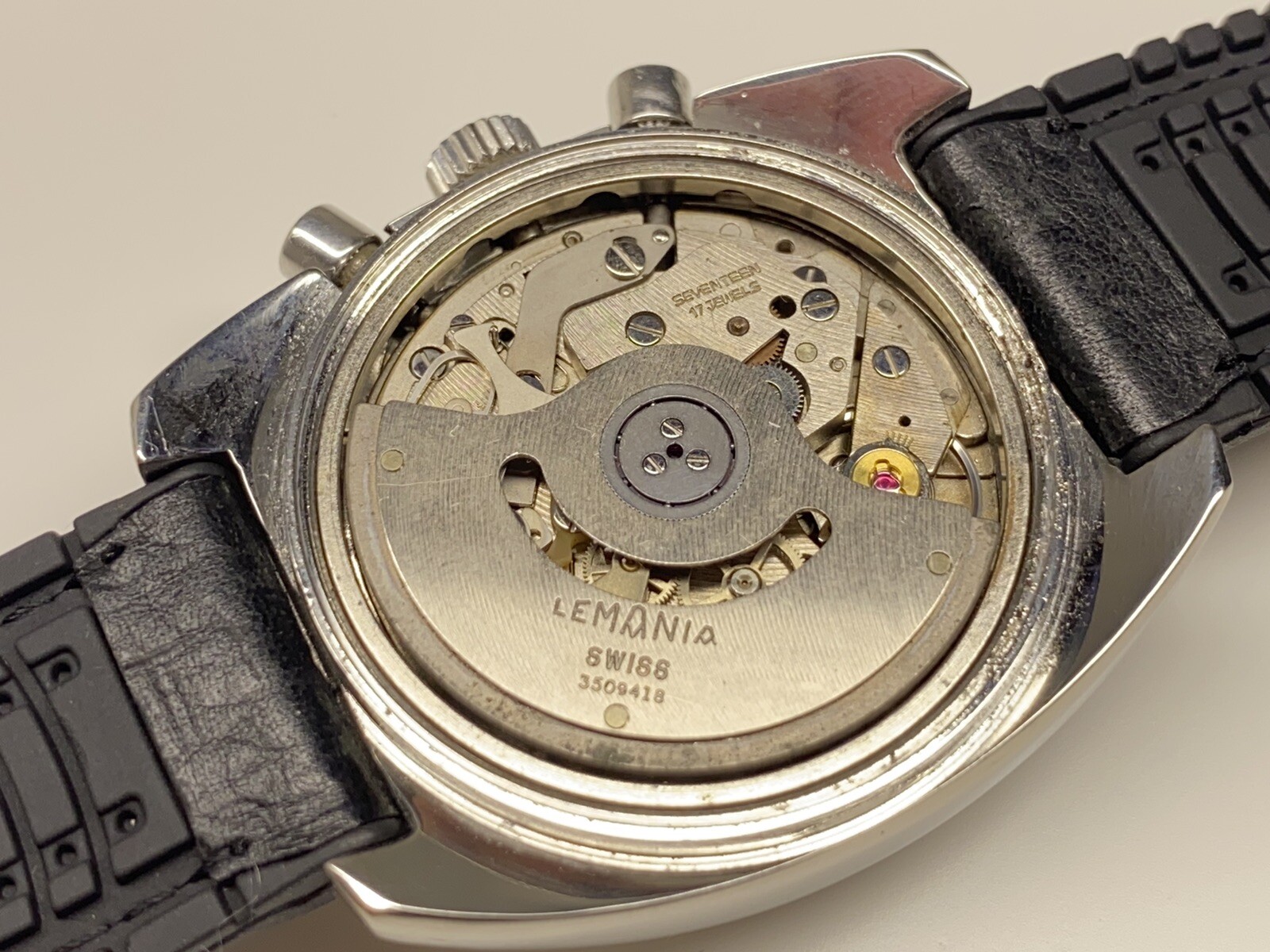 rare vintage lemania semco chronograph automatic date swiss made wristwatch