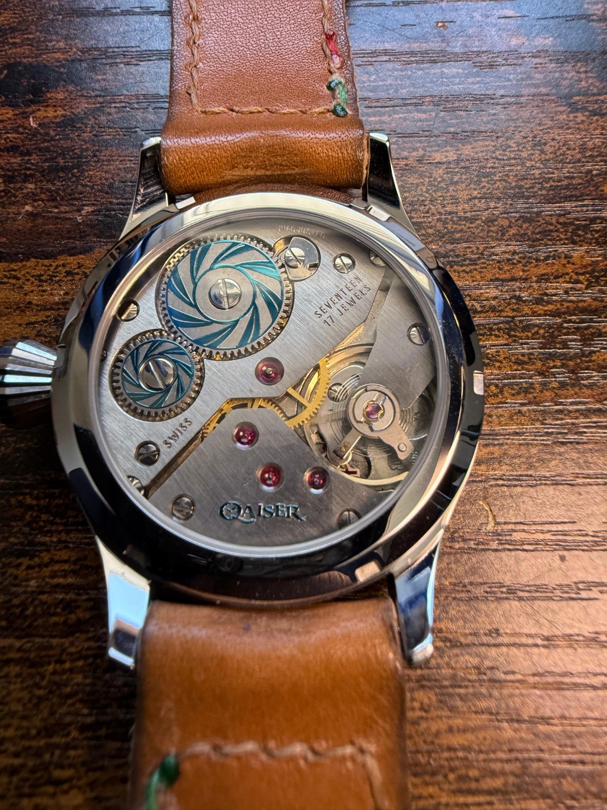 Qaiser Pathfinder green Watch Swiss made ETA 6498 movement handmade Strap