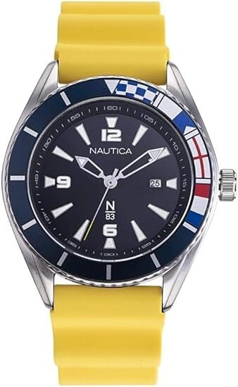 NAUTICA N83 Urban Surf Yellow Silicone rubber Strap steel Men’s Watch NAPUSS904