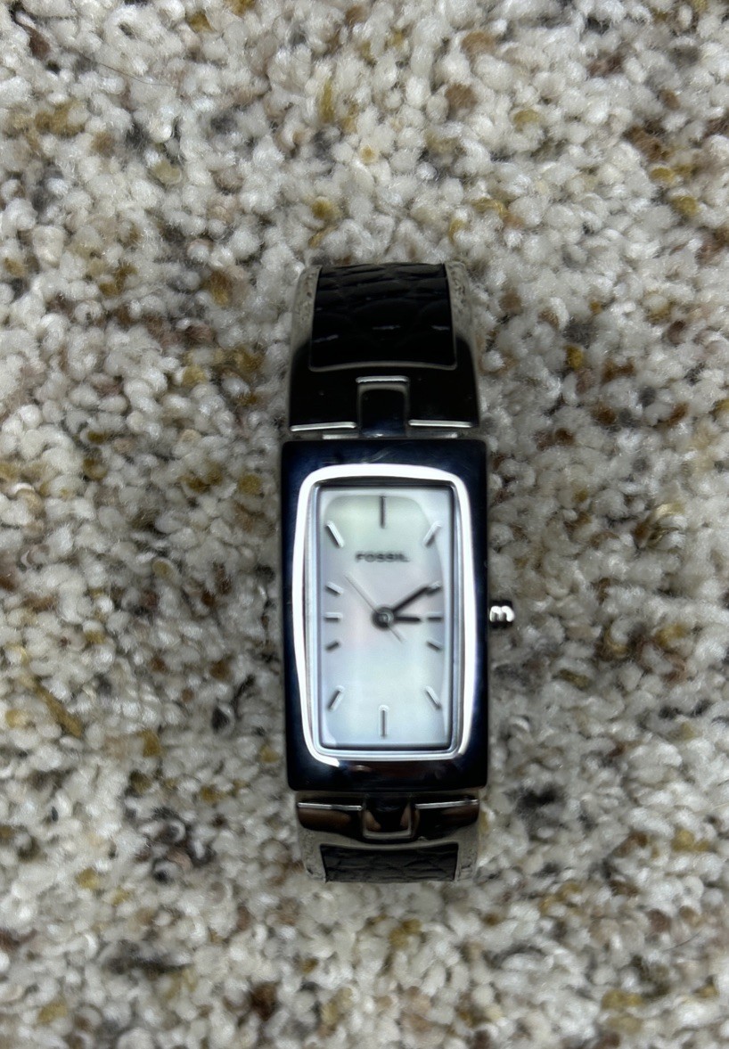 Women Fossil F2 Watch Es-1310 Silver Steel Case Bracelet Band 6.5 In New Battery