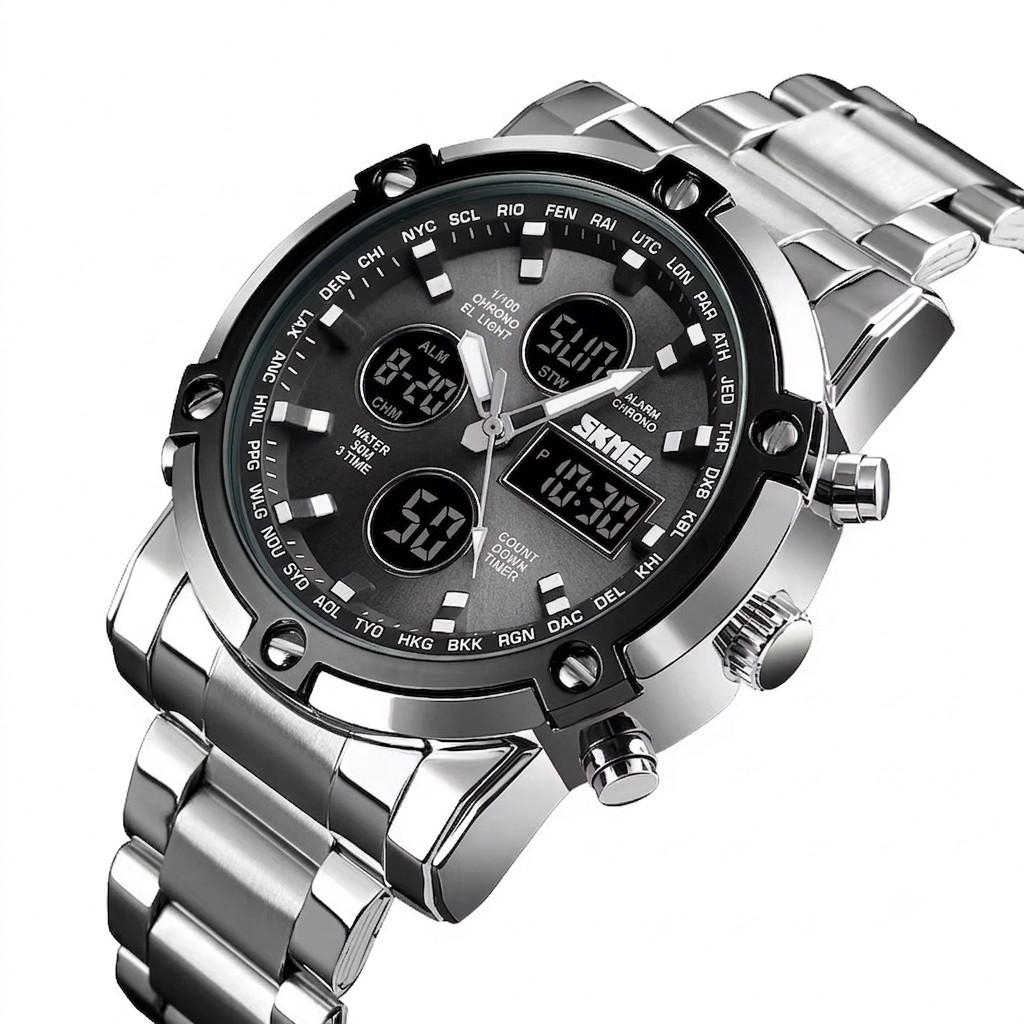 SKMEI Men Quartz Watch LED Digital Steel Wristwatch Casual Business Male Watches