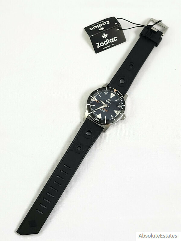NEW Zodiac Super Sea Wolf Skin Diver Black Silver Automatic Watch ZO9214 NWT Box