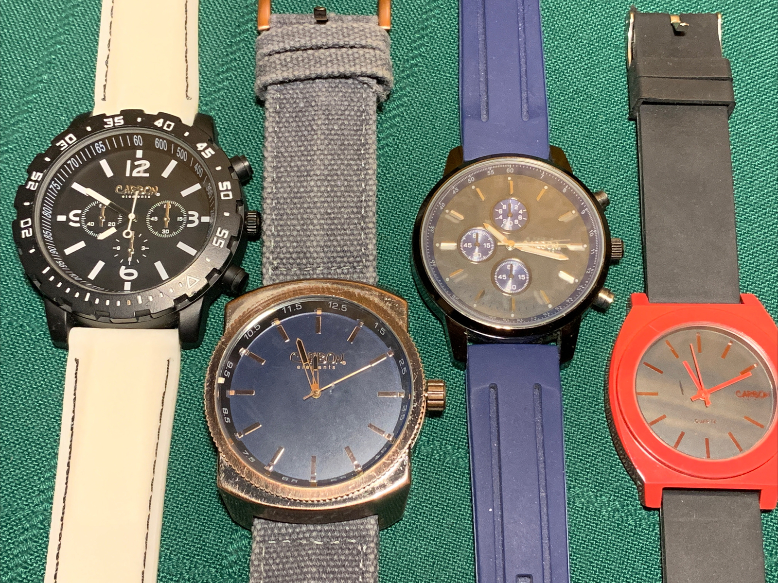 4 Vtg Carbon ELEMENTS Rose Gold Black Blue Red Mens Stopwatch Sports Watch Lot
