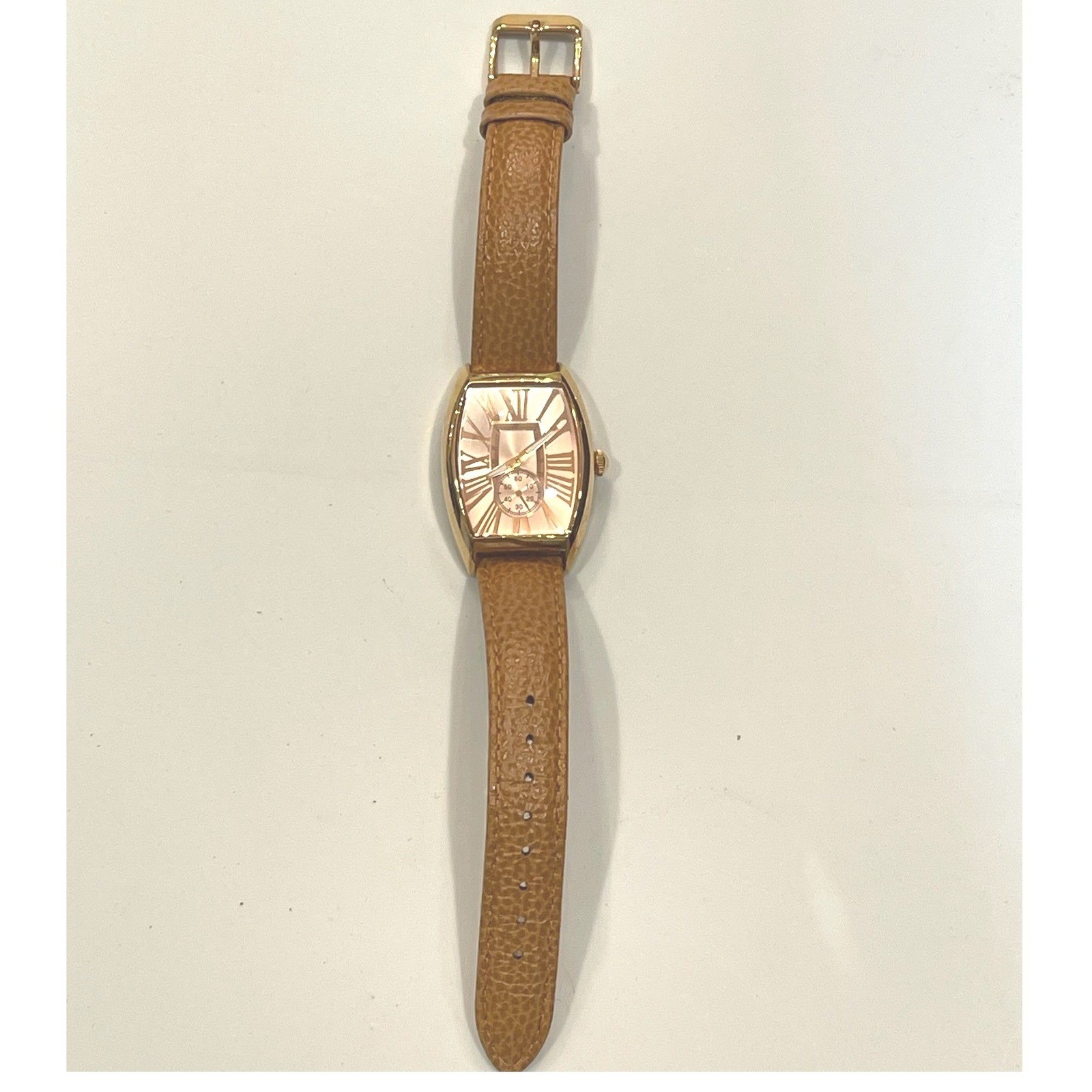 Bronzo Italia Rose Gold Tone Bronze Tonneau Watch Tan Leather Strap Swiss Parts
