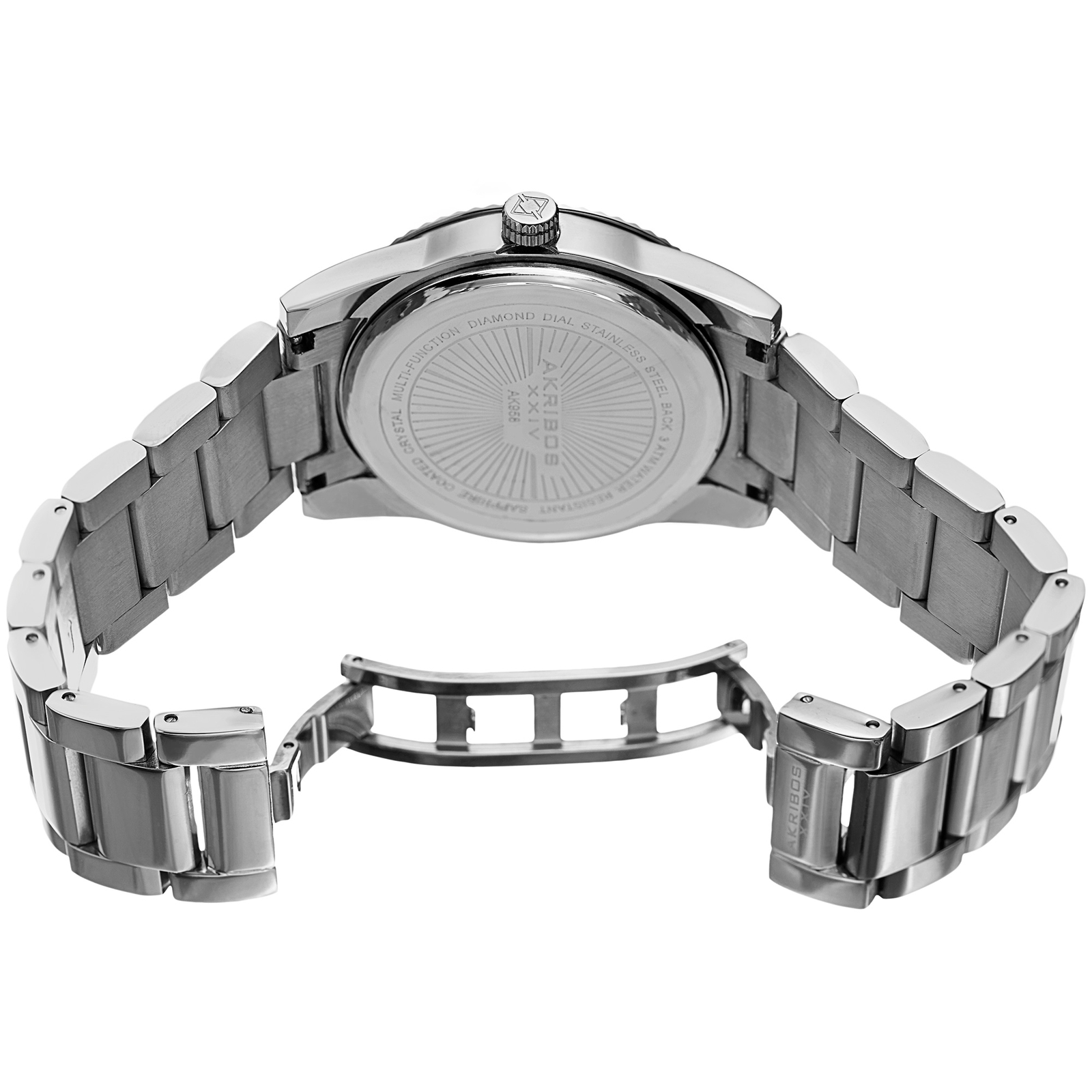 Men’s Akribos XXIV AK958SSGY Silver 12 Diamond Hour Marker Link Bracelet Watch