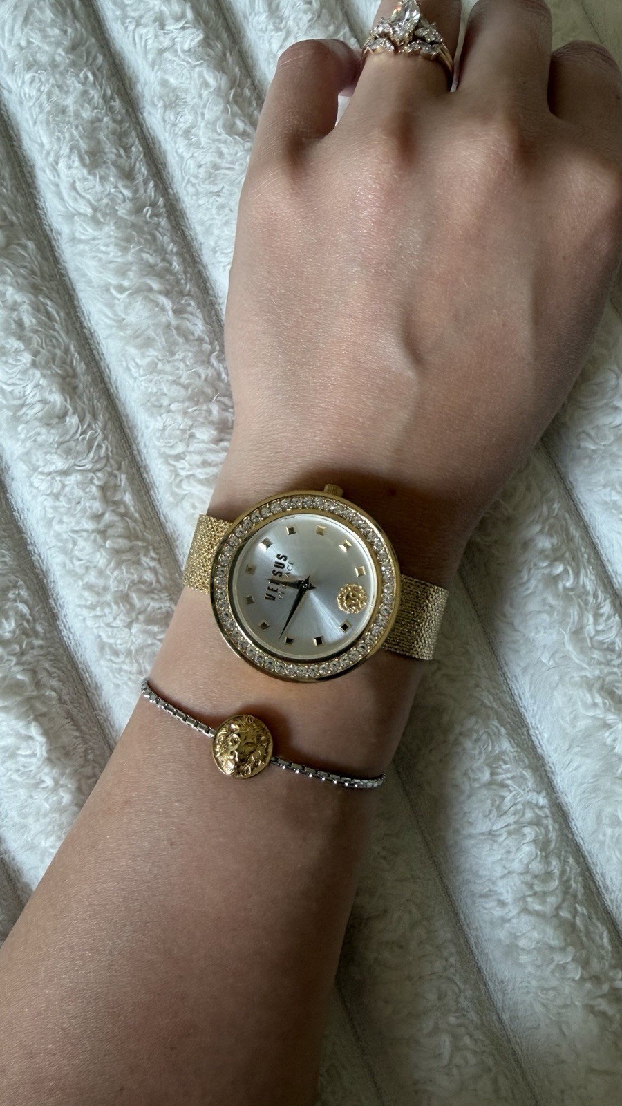 Versus Versace Women’s Gold Tone Mesh Bracelet Quartz Watch 33mm Silver Dial
