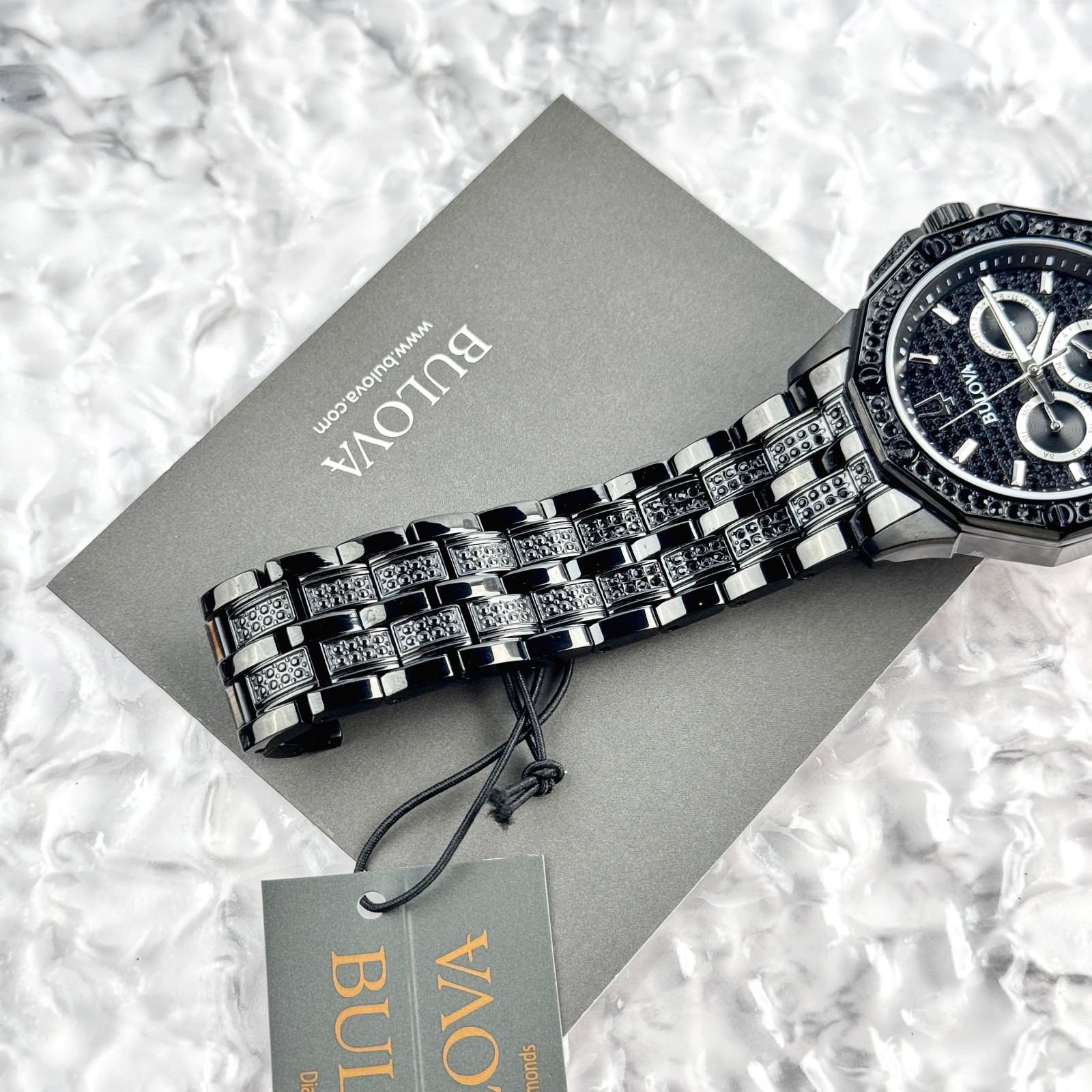 Bulova Octava Crystal Black Pave Dial Stainless Steel Quartz Men’s Watch 98C134