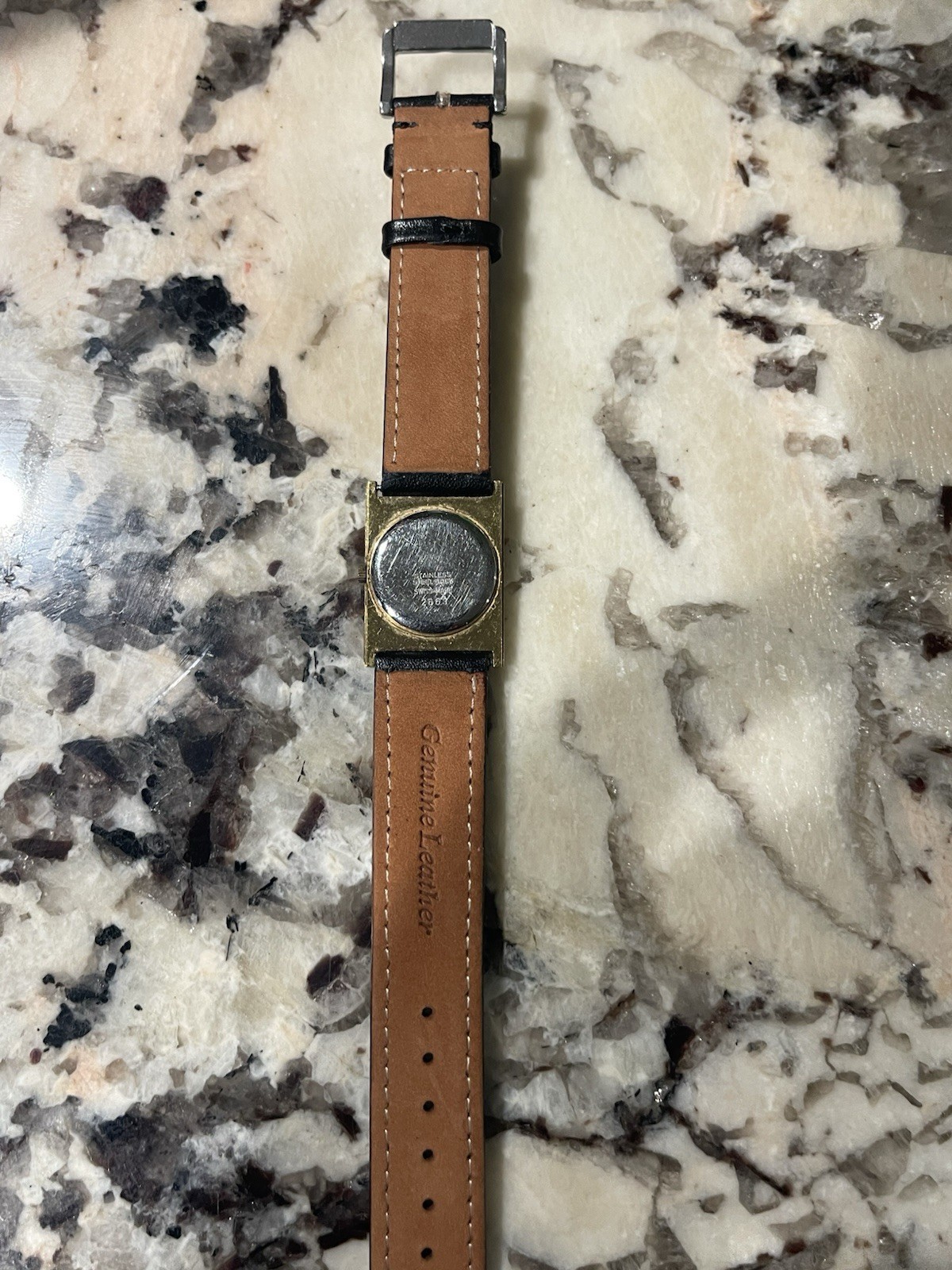 Sandoz Credit Suisse Swiss Made Quartz Square Analog Black/Gold Dial Leather