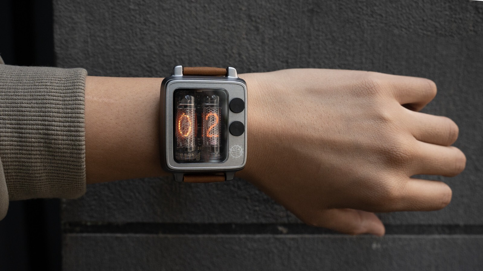 New NEONWORKS BTF NIXIE TUBE WATCH Retro Timer WristUp Aluminum Brown Straps v.