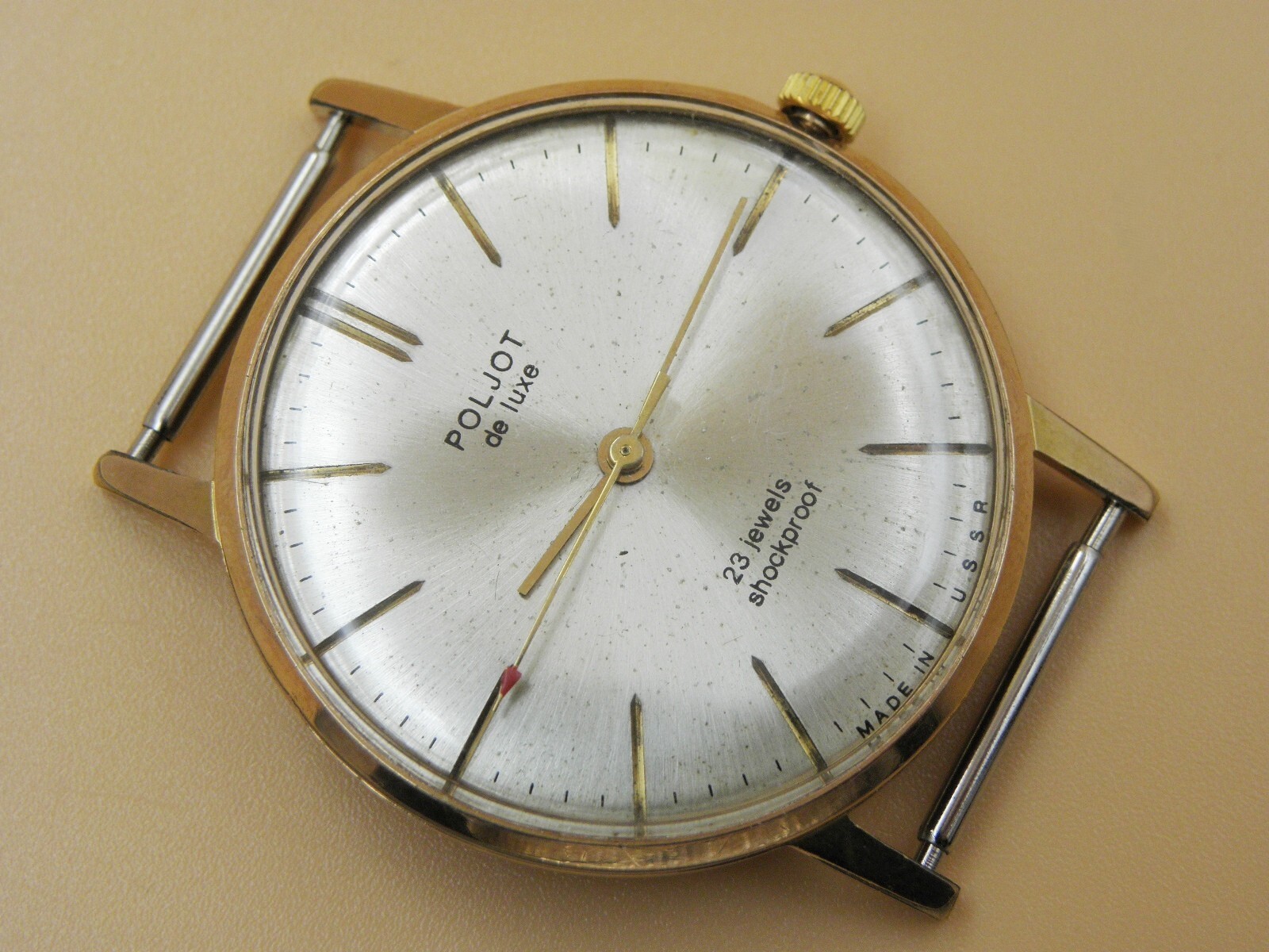 RARE Export mens POLJOT DE LUXE Silver Tone DIAL SOVIET Slim WATCH gilt AU-20