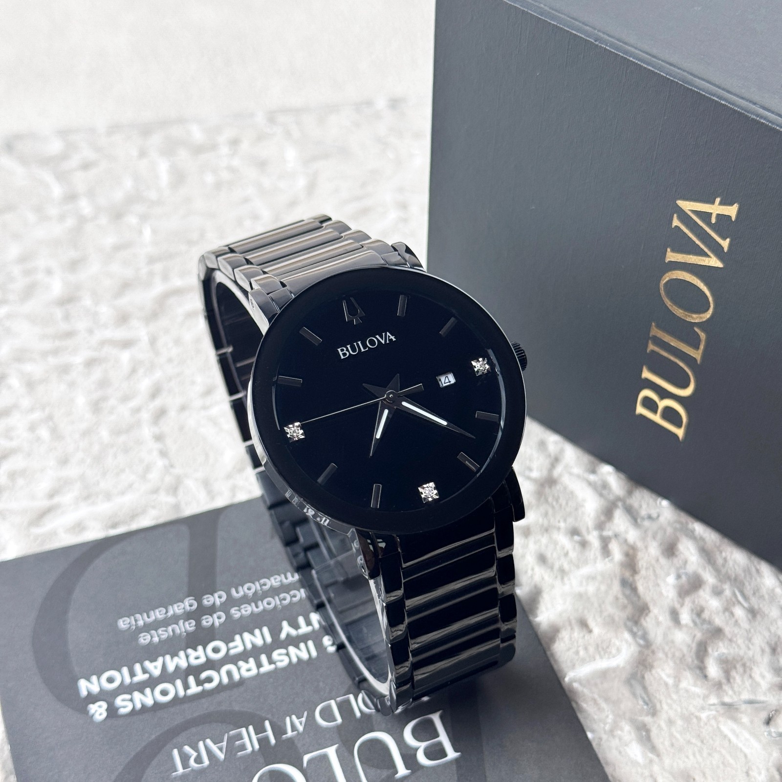 Bulova Men’s Modern Futuro Diamond Black Stainless Steel Quartz Watch 98D144