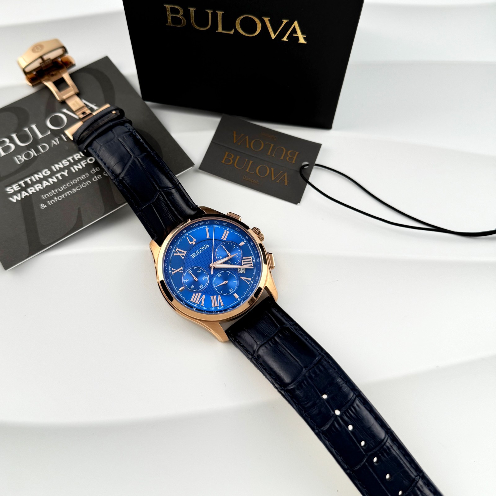 Bulova Men’s New 97B170 Classic Wilton Quartz Watch Blue Dial 46.5mm