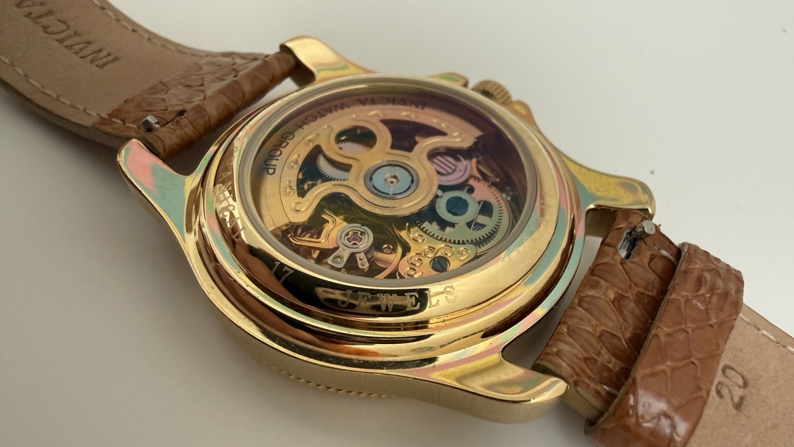 Invicta Automatic Skeleton Watch 40mm Excellent Condition Vintage Gold Tone