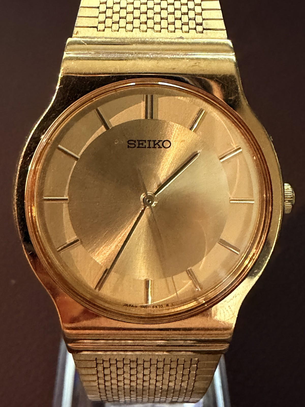 Seiko Watch Men 31mm Gold Dial Gold Tone Round 7N01-6H10 New Battery Vintage