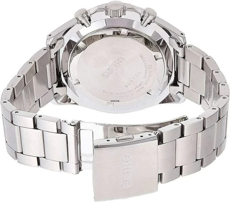 Seiko Chronograph SSB379 Men’s Black Dial Tachymeter Steel Bracelet Watch – New