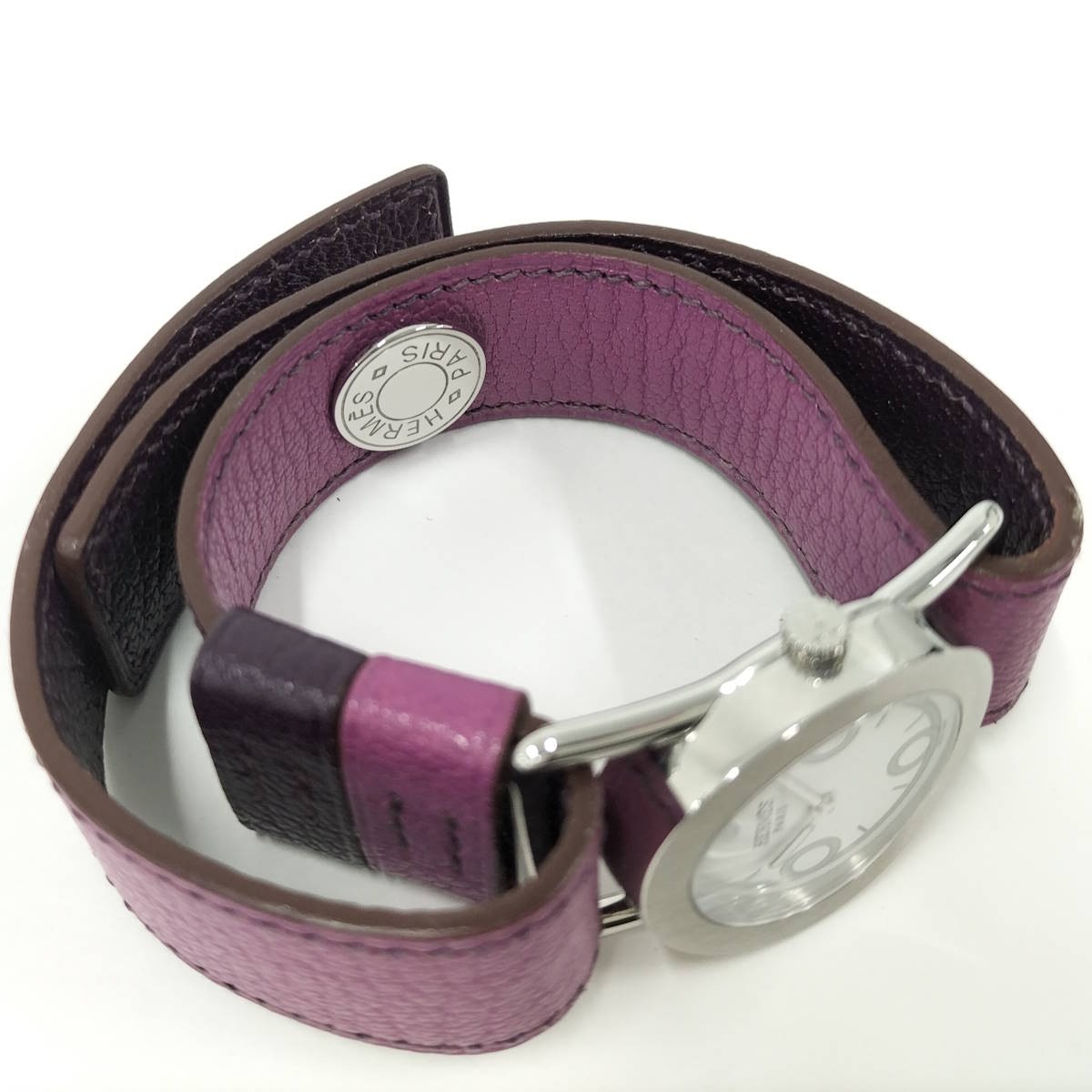 [B1R] Hermes Valenica Watch Ladies Leather Purple Strap White Dial [x8s]