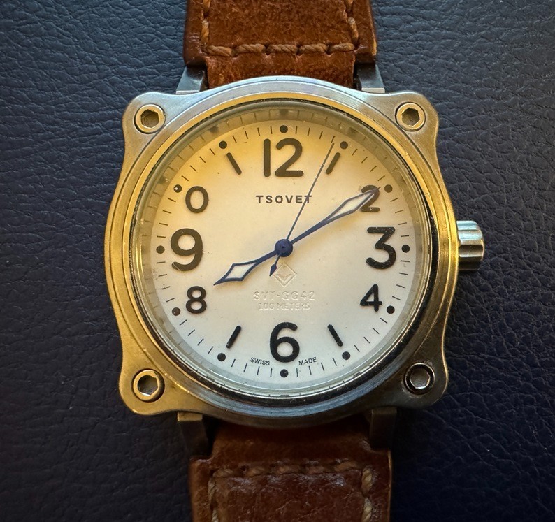 Tsovet Watch GG42 with 2 Straps ( Brown Leather + Blue Rubber Strap )