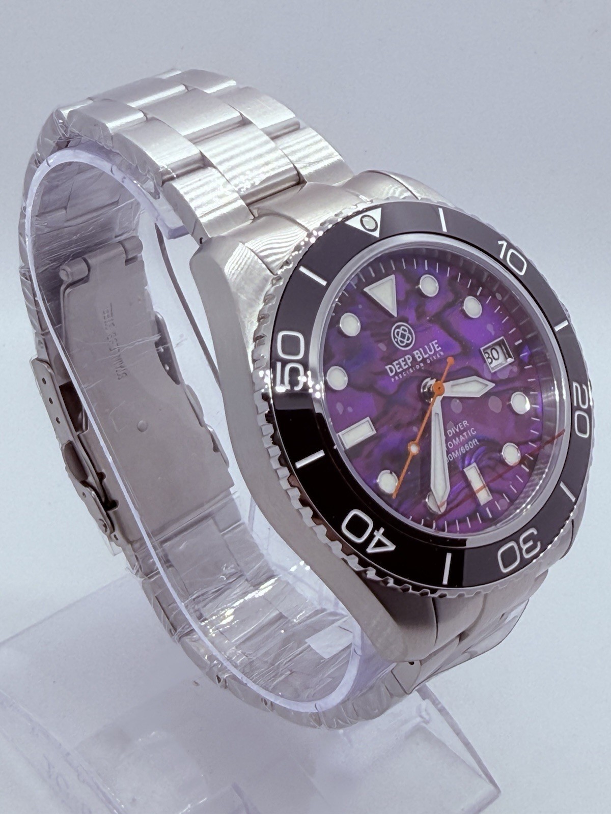 Deep Blue PRO DIVER 200 42.5MM AUTO DIVE WATCH-PURPLE ABALONE DIAL -NEW‼️