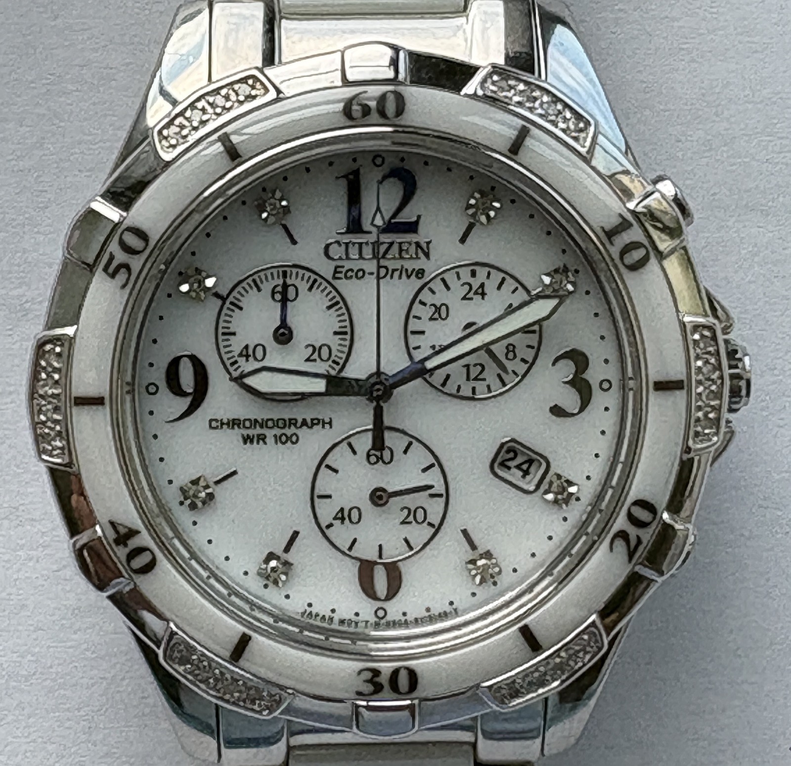 Citizen Eco-Drive Ladies Chronograph Ceramic/Diamonds H504-S079241 PERFECT! READ