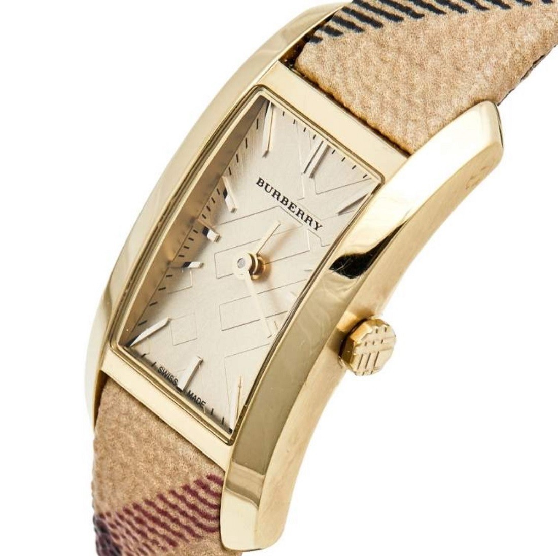 BURBERRY WOMENS WATCH FABRIC & LEATHER MULTICOLOUR STRAP WITH GOLD DIAL BU9509