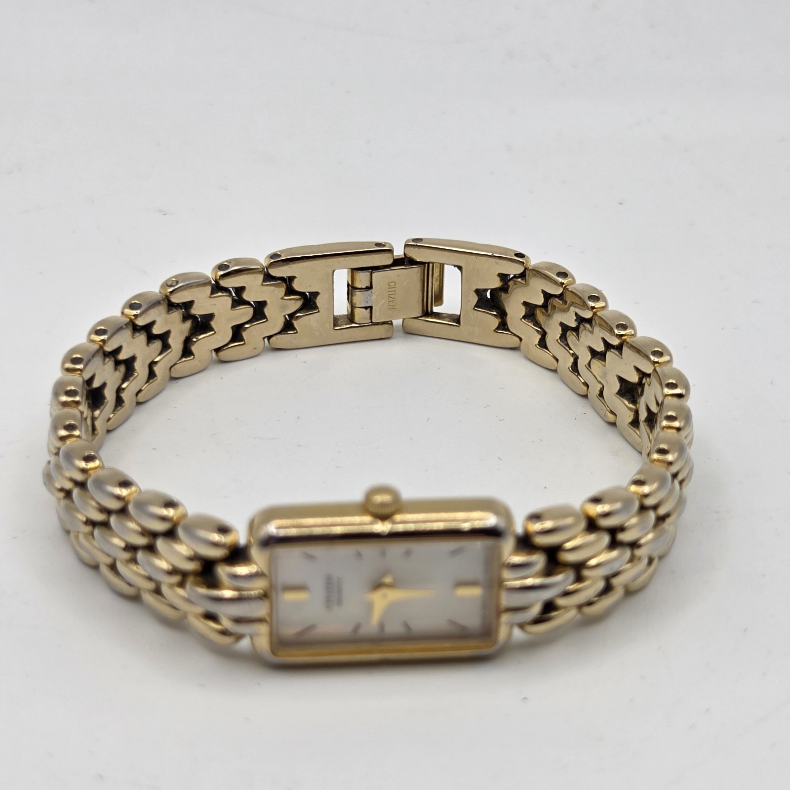 Citizen Tank Watch Women 13mm MOP Dial Gold Tone Rectangle 5421-S36505 New Batt